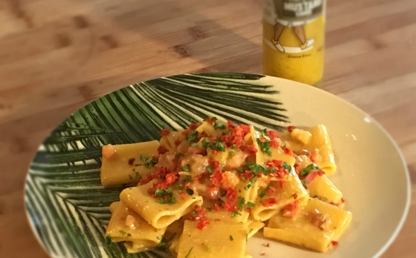 Cheesy Bacon Pasta with  Sweet Pepper & Mustard Sauce